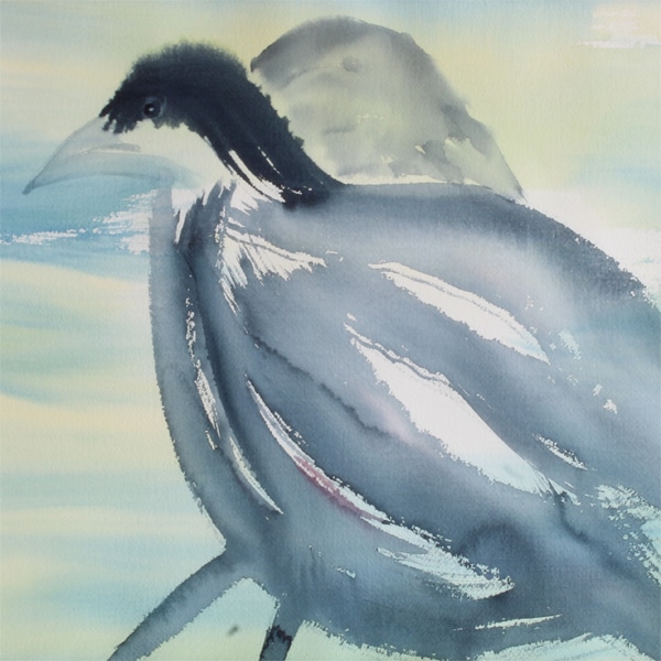 Fuglemotiv (52 * 72 cm). Akvarel af Antje Fries Harsberg