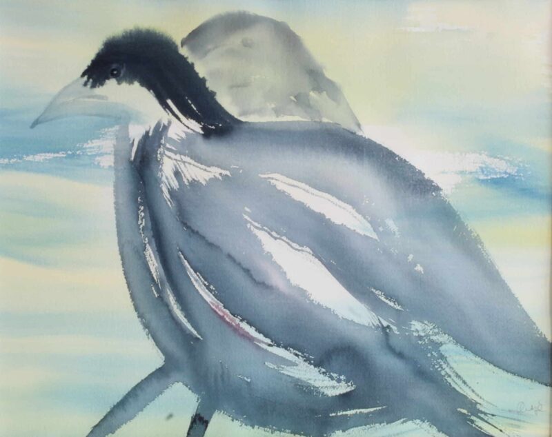Fuglemotiv (52 * 72 cm). Akvarel af Antje Fries Harsberg