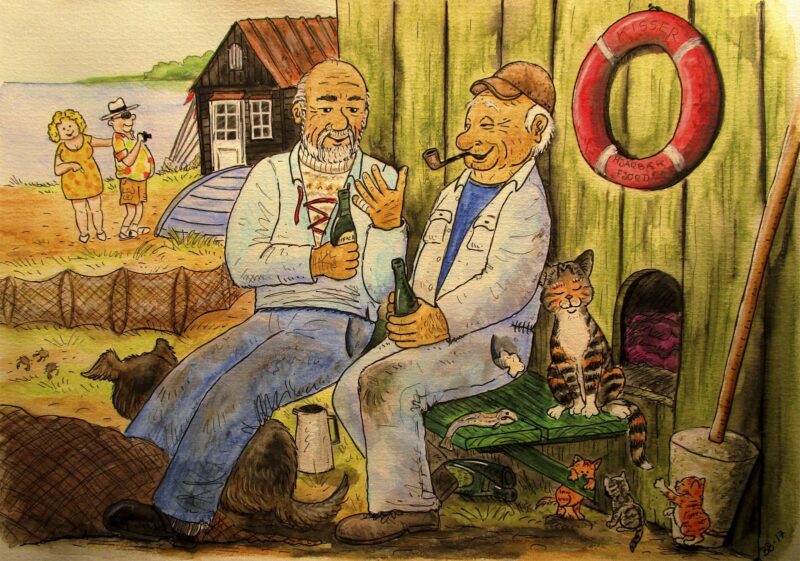Skål, du gamle. Billedkunst af Bent Bjerring (B * H: 49 * 39 cm)