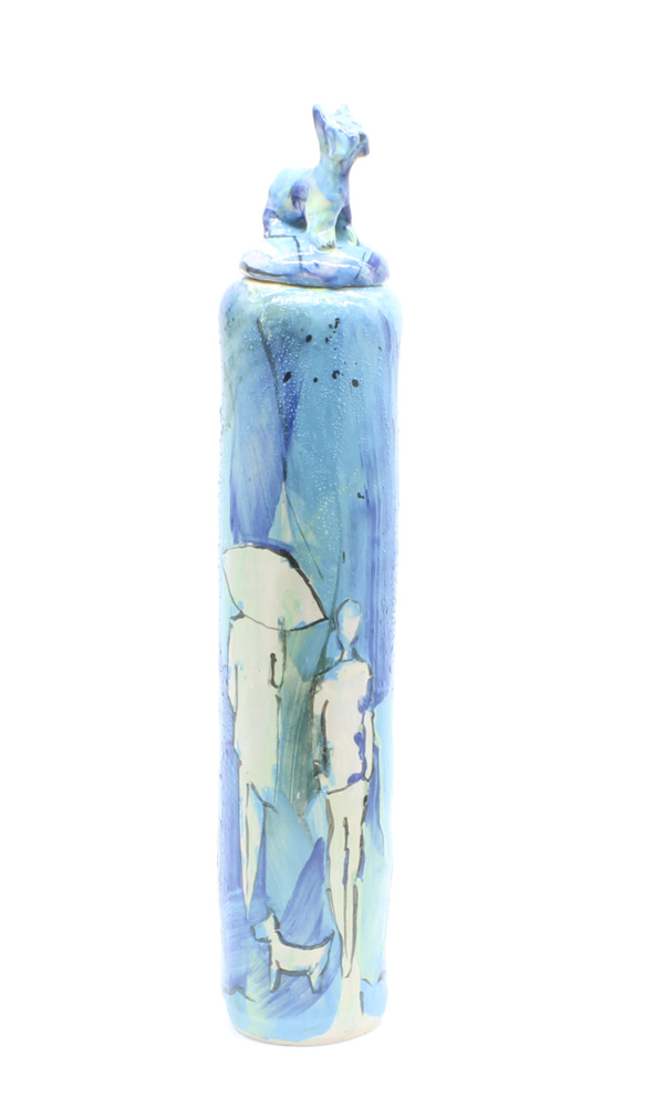 Blå cylindervase Af Berit Thrane Dirdal (B*H: 9*48 cm)