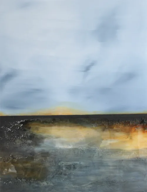 Mixmedia maleri "Horisontens guld" af Benita Mølgaard