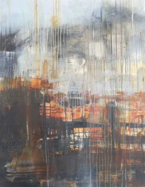 Mixmedia maleri "Brændpunkt" af Benita Mølgaard