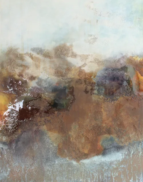 Mixmedia maleri "Det indre terræn" af Benita Mølgaard