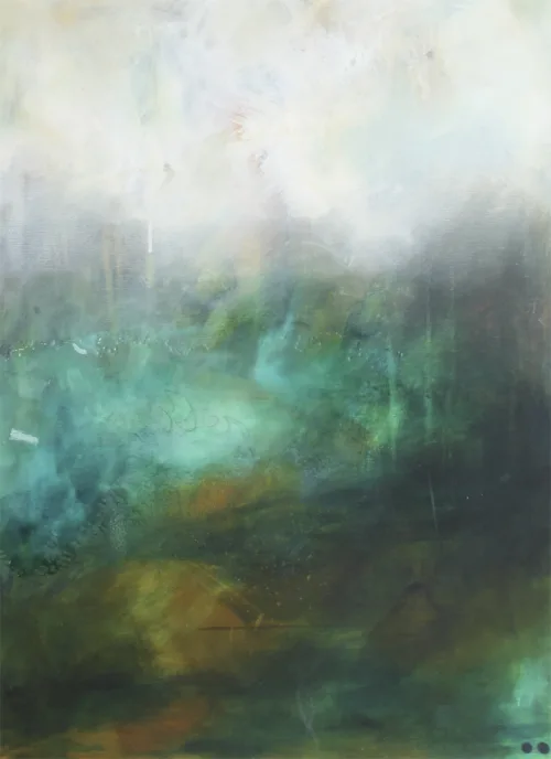 Mixmedia maleri "Det skjulte landskab" af Benita Mølgaard