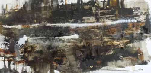 Mixmedia maleri "Aflejringer" af Benita Mølgaard
