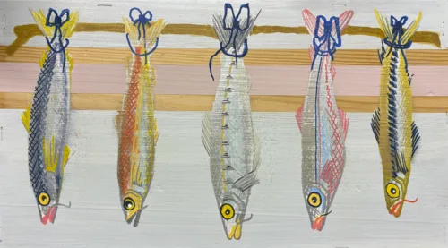 Akrylmaleri af karper