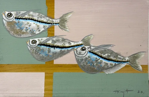 Akrylmaleri af 3 øksefisk