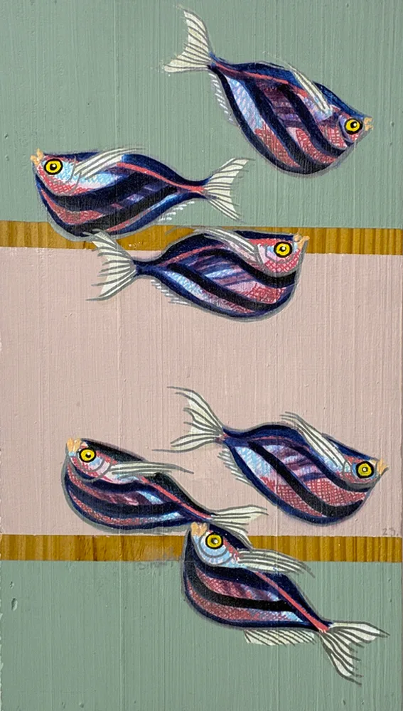 Akrylmaleri af stribet øksefisk