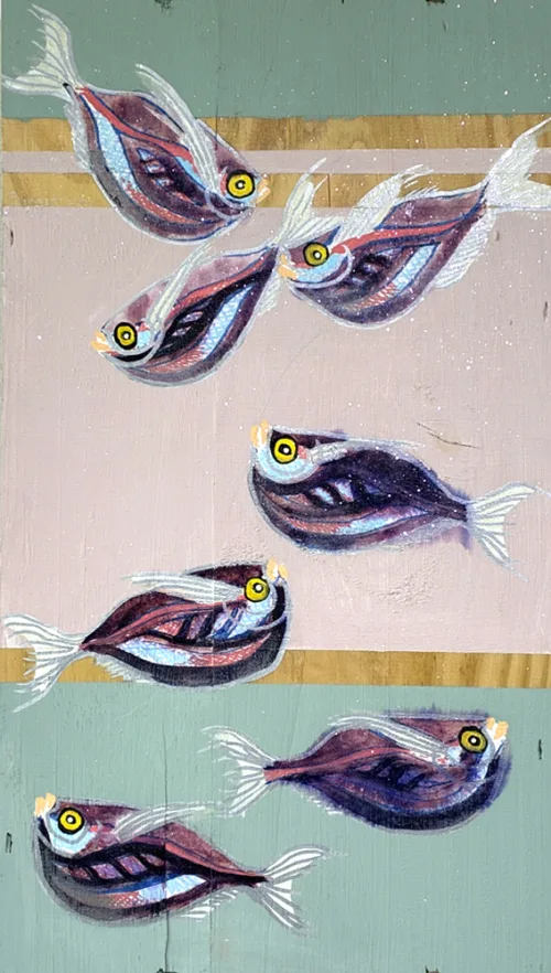 Akrylmaleri af stribet øksefisk