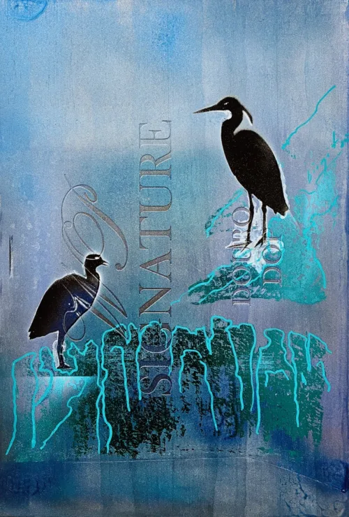 Akrylmaleri "Fiskehejre i Oman" af Birgit Randrup Thomsen