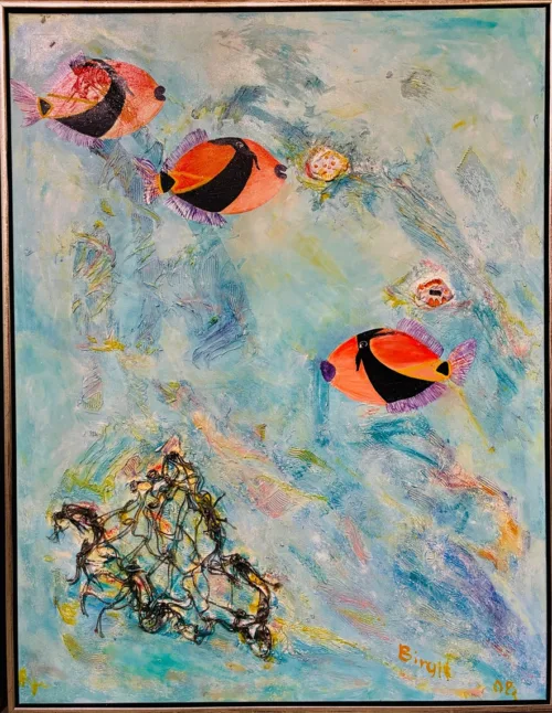 Akrylmaleri "Des Poissons Aftrækkerfisk" af Birgit Randrup Thomsen