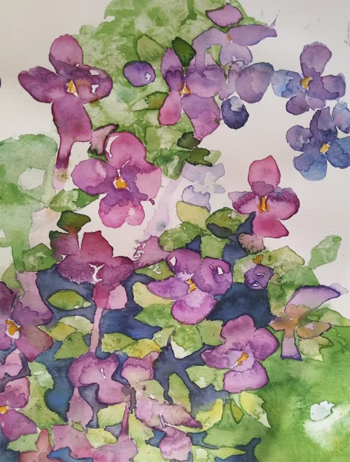 Akvarelbillede "Blomster glæde" skabt af Emma Høj