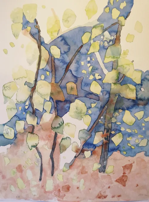 Akvarelbillede "Foråret på vej" skabt af Emma Høj