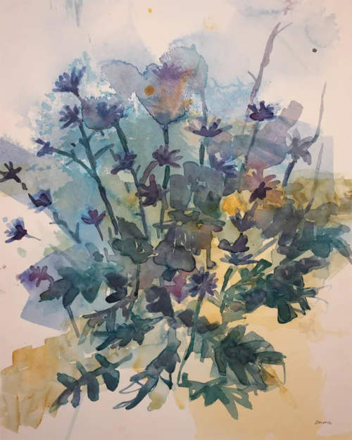 Akvarelbillede "En buket til dig" skabt af Emma Høj
