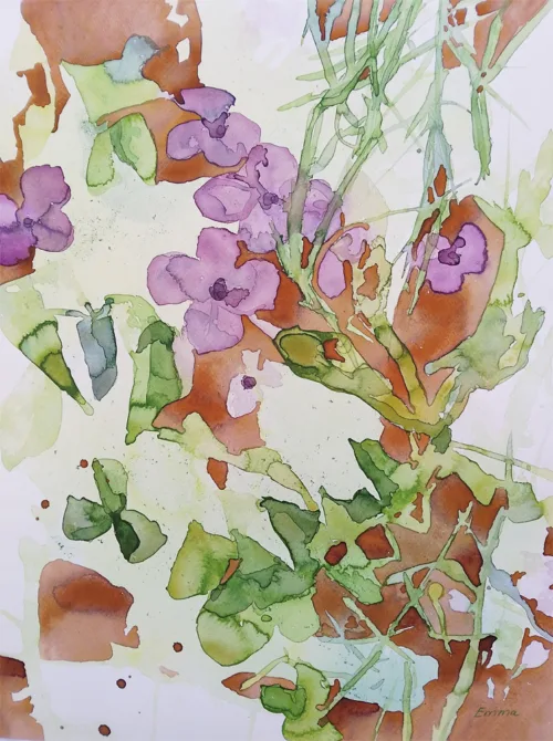 Akvarelbillede "Nyder dagen" skabt af Emma Høj