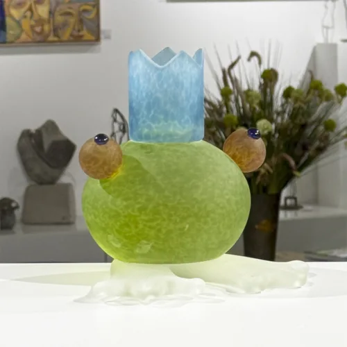 Glasskulptur "King Frosch (grøn)" af Borowski Glass Art