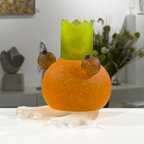 Glasskulptur "King Frosch (orange)" af Borowski Glass Art