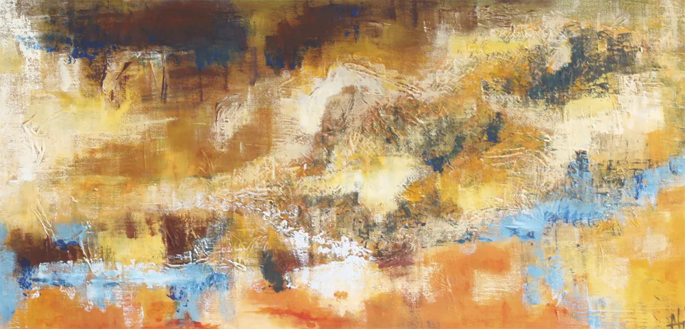 Abstrakt landskabsmaleri af Henrik Thuesen med titlen Thunderstorm