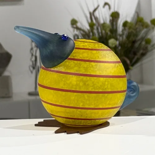 Glasskulptur "Kiwi (gul)" af Borowski Glass Art