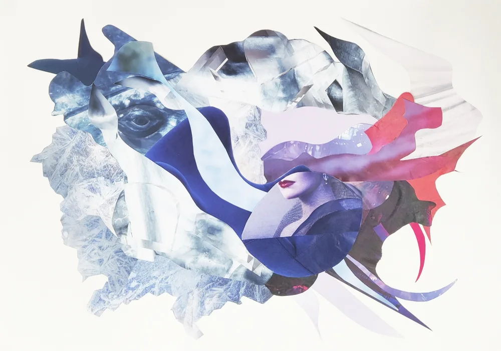 Collagebillede "The old whales song" udført af Maria Urvang