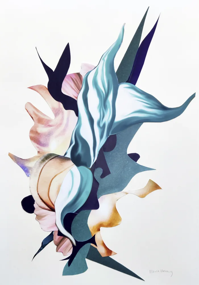 Collagebillede "Blossom af spring I" udført af Maria Urvang