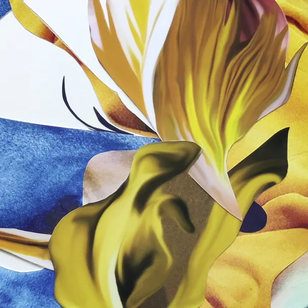 Udsnit af gul/blå collage