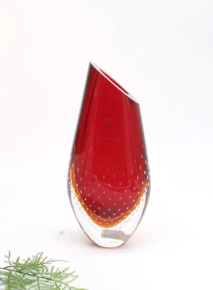 Glasskulptur "Rød vase" af São Marcos Murano glas